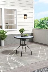 Garden Sanctuary Garden Round Tempered Glass Coffee Dining Table in Grey - thumbnail 1