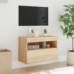 Berkfield Home TV Wall Cabinet with LED Lights Sonoma Oak 60x30x40 cm in Light Tan - Size: 60 x 30 x 40 cm - thumbnail 5