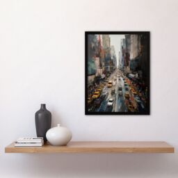"Artery8 NYC New York Rush Hour Traffic Acrylic Painting 5th Avenue Yellow Cabs Art Print Framed Poster Wall Decor 12x16 inch - Size: W12"" x H16""" - thumbnail 4