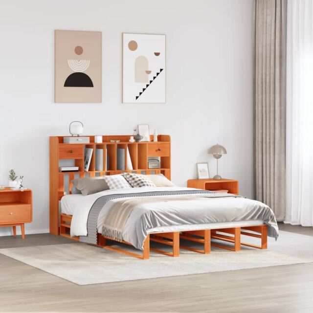 Berkfield Home Bookcase Bed without Mattress Wax Brown 160x200 cm Solid Wood Pine - image 1