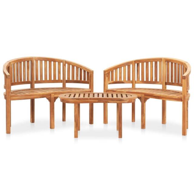 Berkfield Home 3 Piece Banana Garden Lounge Set Solid Teak Wood in Brown - image 1