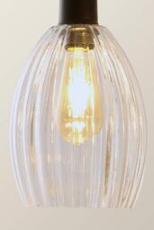 ValueLights Cheltenham Clear Ribbed Glass Dome 3 Drop Bar Diner Ceiling Light in Black - thumbnail 4
