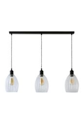 ValueLights Cheltenham Clear Ribbed Glass Dome 3 Drop Bar Diner Ceiling Light in Black - thumbnail 6