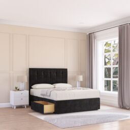 Sloomy Highbury Plush Velvet Memory Foam Bed Set With 2 Drawers, Mattress & Headboard in Black - Size: Small Single - thumbnail 1