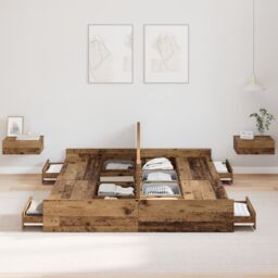 Berkfield Home Storage Bed Frame Old wood 135 x 190 cm Particle board in Brown - thumbnail 4