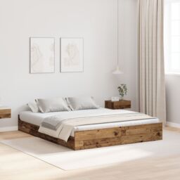 Berkfield Home Storage Bed Frame Old wood 135 x 190 cm Particle board in Brown