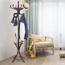 KORVIXA Wooden Coat Rack Hat Hanger Free Standing in Brown - thumbnail 3