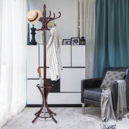 KORVIXA Wooden Coat Rack Hat Hanger Free Standing in Brown - thumbnail 4