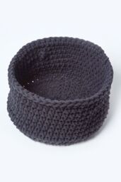 Homescapes Cotton Knitted Round Storage Basket, 37 x 21 cm in Black - Size: Small - thumbnail 2