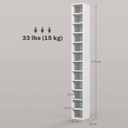 HOMCOM 204 CD Storage Tower, Tall Bookcase Bookshelf with 12 Cubes in White - Size: 6ft - thumbnail 3
