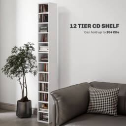 HOMCOM 204 CD Storage Tower, Tall Bookcase Bookshelf with 12 Cubes in White - Size: 6ft - thumbnail 4