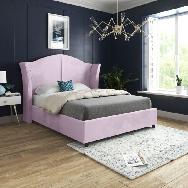 Casani Zampa Curved Top Curved Winged Upholstered Soft Velvet Bed Frame in Pink - Size: Single - image 1