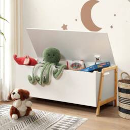CALICOSY Storage Chest With 2 Compartments For Children, 99 Cm Long - LEON in White - thumbnail 3