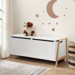CALICOSY Storage Chest With 2 Compartments For Children, 99 Cm Long - LEON in White - thumbnail 2