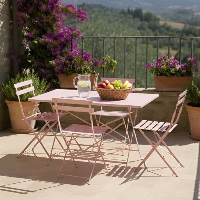 Wyld and Coco Pastel Pink Steel Folding Dining Set - 4-Seater Space-Saving - image 1