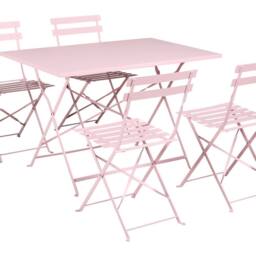 Wyld and Coco Pastel Pink Steel Folding Dining Set - 4-Seater Space-Saving - thumbnail 2