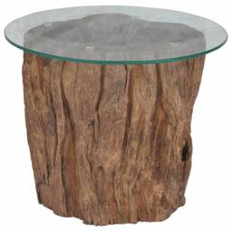 Berkfield Home Coffee Table Teak Glass 50x40 cm in Brown - thumbnail 1