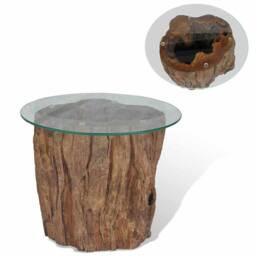 Berkfield Home Coffee Table Teak Glass 50x40 cm in Brown - thumbnail 2