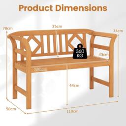 Costway Outdoor Bench Acacia Wood 2-Person Patio Loveseat w/Backrest &Armrests in Natural - thumbnail 2