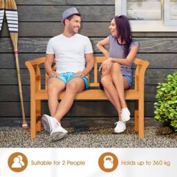 Costway Outdoor Bench Acacia Wood 2-Person Patio Loveseat w/Backrest &Armrests in Natural - thumbnail 4