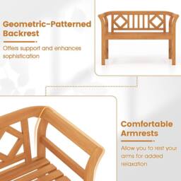 Costway Outdoor Bench Acacia Wood 2-Person Patio Loveseat w/Backrest &Armrests in Natural - thumbnail 3