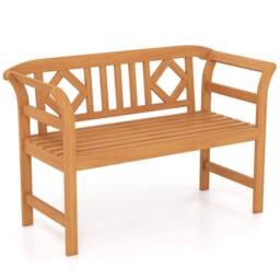 Costway Outdoor Bench Acacia Wood 2-Person Patio Loveseat w/Backrest &Armrests in Natural - thumbnail 6