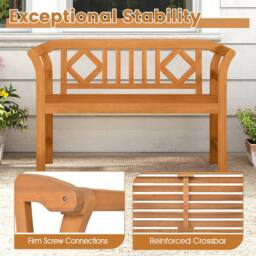 Costway Outdoor Bench Acacia Wood 2-Person Patio Loveseat w/Backrest &Armrests in Natural - thumbnail 8