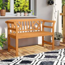 Costway Outdoor Bench Acacia Wood 2-Person Patio Loveseat w/Backrest &Armrests in Natural - thumbnail 1