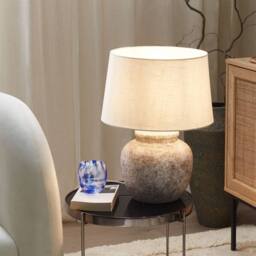 Wyld and Coco Beige Ceramic Table Lamp 50cm - Crackled Texture White Shade