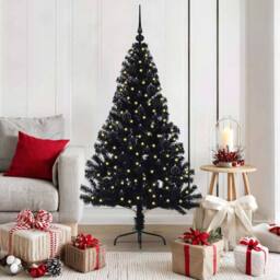 Berkfield Home Beautiful Artificial Pre-lit Christmas Tree Black 150 cm PVC - thumbnail 2
