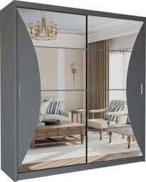 MN Furniture Canberra Sliding Wardrobe with Mirror & LED Light 150cm x 217cm in Grey - Size: 150 cm x 217 cm - thumbnail 2