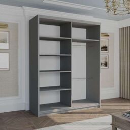 MN Furniture Canberra Sliding Wardrobe with Mirror & LED Light 150cm x 217cm in Grey - Size: 150 cm x 217 cm - thumbnail 3