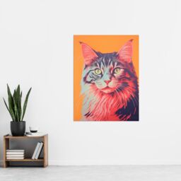 "Artery8 Wall Art Print Maine Coon Cat Screen Risograph Artwork Spot Block Colour Duotone Retro Riso Interior Design Poster - Size: W12"" x H16""" - thumbnail 4