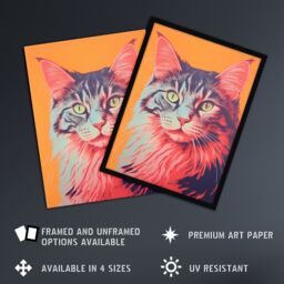 "Artery8 Wall Art Print Maine Coon Cat Screen Risograph Artwork Spot Block Colour Duotone Retro Riso Interior Design Poster - Size: W12"" x H16""" - thumbnail 2