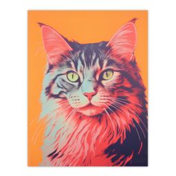 "Artery8 Wall Art Print Maine Coon Cat Screen Risograph Artwork Spot Block Colour Duotone Retro Riso Interior Design Poster - Size: W12"" x H16""" - thumbnail 1