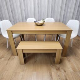 KOSY KOALA Dining Table Set Oak Effect Table With 4 White Chairs & Bench Dining Room Furniture in Brown - thumbnail 9