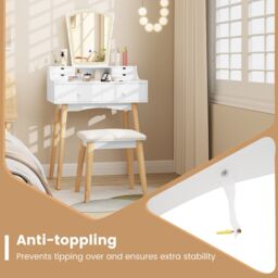 Gymax Mirror Dressing Table & Chair Set Vanity Desk With Lights 6 Drawers in White - thumbnail 6