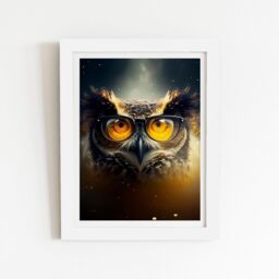 "Warren Reed - Designer Owl With Glasses Splashart Framed Art Print in White - Size: W20"" x H30""" - thumbnail 1