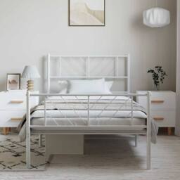 Berkfield Home Metal Bed Frame with Headboard & Footboard White 100x200 cm - thumbnail 2