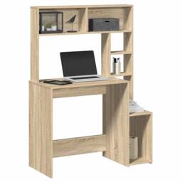 Berkfield Home Desk with Shelves Sonoma Oak 100x45x140 cm Engineered Wood in Light Brown - Size: 100 x 45 x 140 cm - thumbnail 2