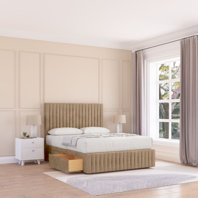 "Sloomy Madison Divan Bed Base No Drawers 12"" Footboard & 26"" Struts Headboard in Light Brown - Size: Super King" - image 1