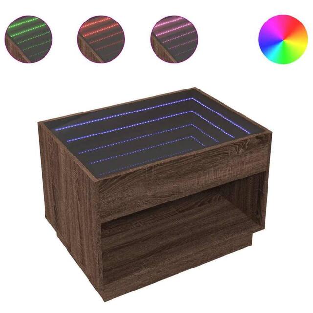 Berkfield Home Coffee Table with Infinity LED Brown Oak 70x50x50 cm - Size: 70 x 50 x 50 cm - image 1