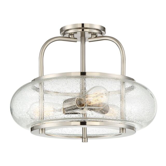 Loops Semi Flush 3 Light Clear Seeded Glass Shade Brushed Nickel LED E27 60W in Metallics - image 1