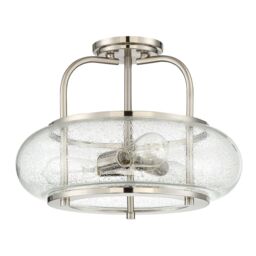 Loops Semi Flush 3 Light Clear Seeded Glass Shade Brushed Nickel LED E27 60W in Metallics - thumbnail 2