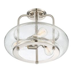 Loops Semi Flush 3 Light Clear Seeded Glass Shade Brushed Nickel LED E27 60W in Metallics - thumbnail 3