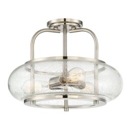 Loops Semi Flush 3 Light Clear Seeded Glass Shade Brushed Nickel LED E27 60W in Metallics - thumbnail 1