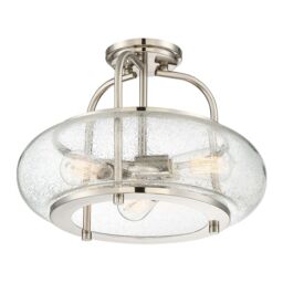 Loops Semi Flush 3 Light Clear Seeded Glass Shade Brushed Nickel LED E27 60W in Metallics - thumbnail 4