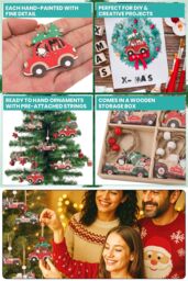 Neel Blue Car Design Wooden Christmas Tree Ornaments - 12pcs - thumbnail 3