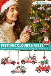 Neel Blue Car Design Wooden Christmas Tree Ornaments - 12pcs - thumbnail 4