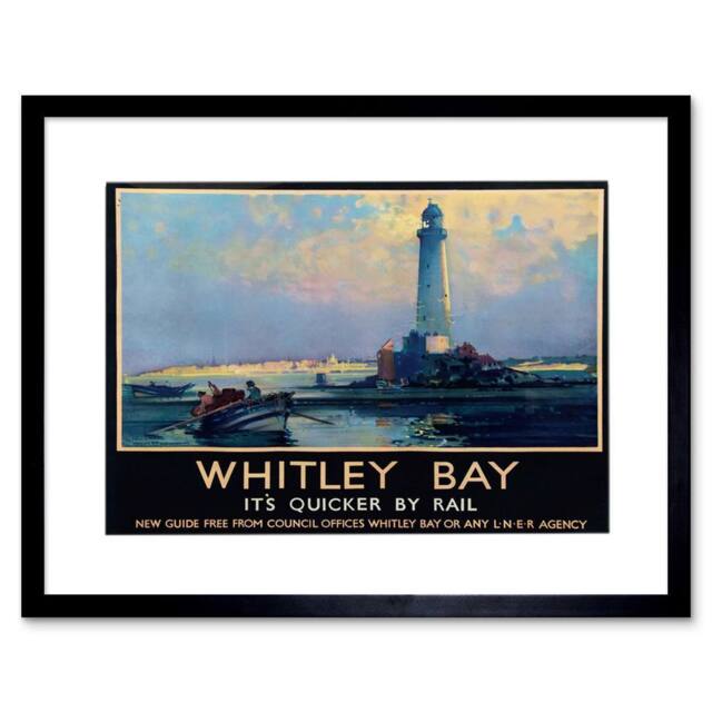 "Artery8 Whitley Bay Tyne Wear England Lighthouse St Mary Framed Wall Art Print in Blue - Size: W12"" x H16""" - image 1